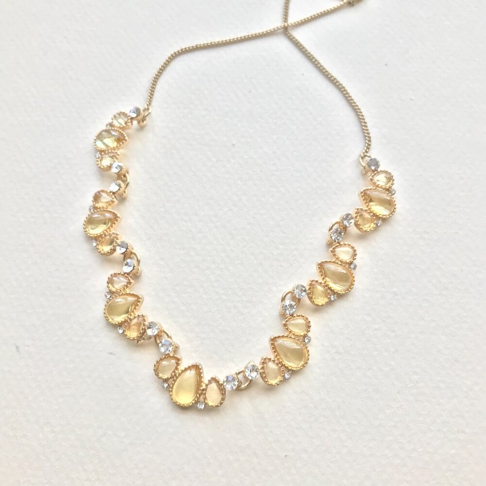 Vintage Vine Chain Necklace | Gold Tone | Teardrop & Clear Rhinestones - Picture 3 of 4